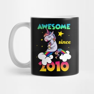 Cute Awesome Unicorn Since 2010 Rainbow Gift Mug